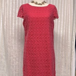 Talbots Coral Pink Lace Classic Dress, Size 8 (SUM178)